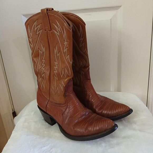Vintage 90s Nocona Brown Teju Lizard Cowboy Boots 9.5 D Western Wear Texas Made main image 6